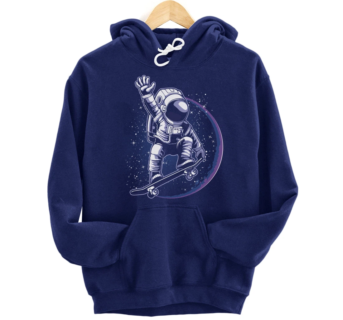 Skateboard Astronaut Space Riding Skating Spaceman Gift Pullover Hoodie