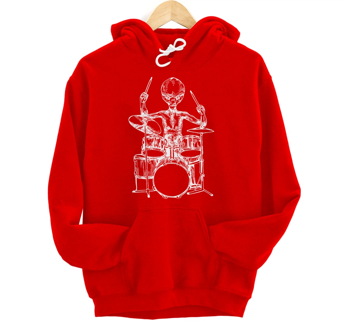 SEEMBO Alien Playing Drums Drummer Musician Drumming Band Pullover Hoodie