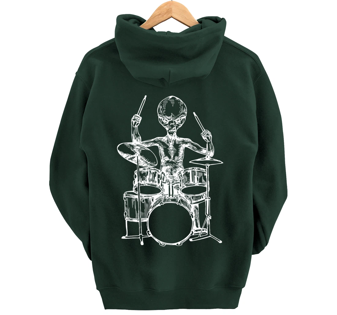 SEEMBO Alien Playing Drums Drummer Musician Drumming Band Pullover Hoodie