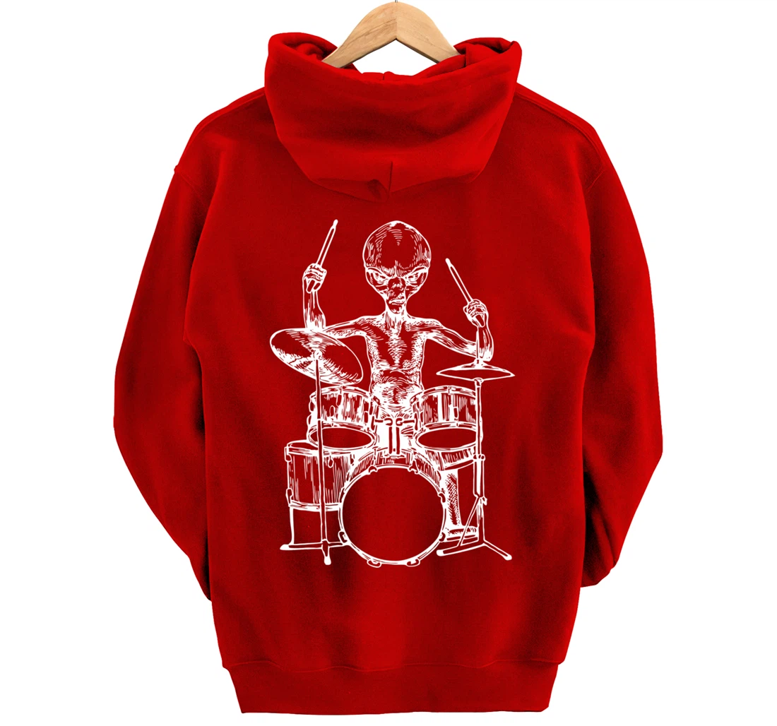 SEEMBO Alien Playing Drums Drummer Musician Drumming Band Pullover Hoodie
