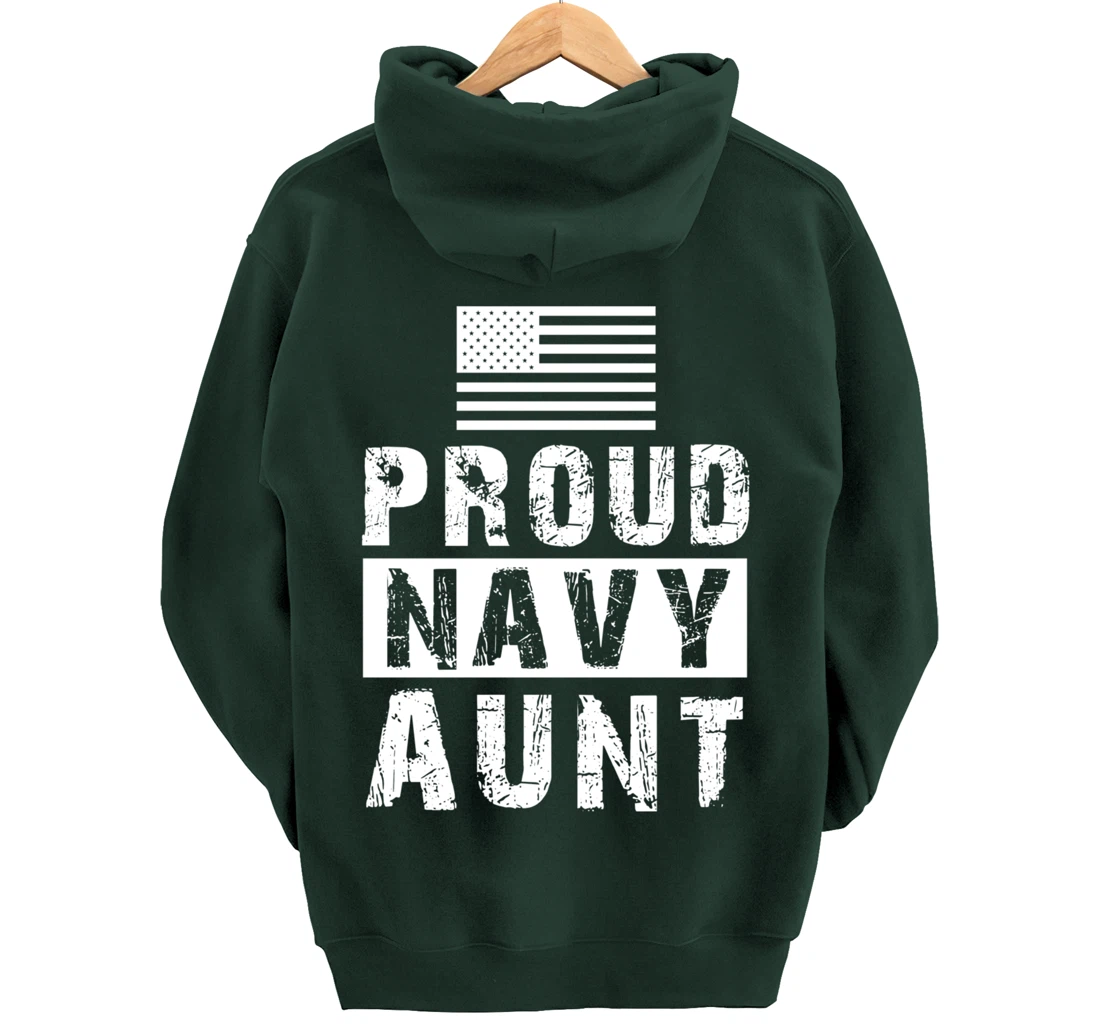 Womens Proud Navy Aunt Family Military Appreciation Graphic Pullover Hoodie
