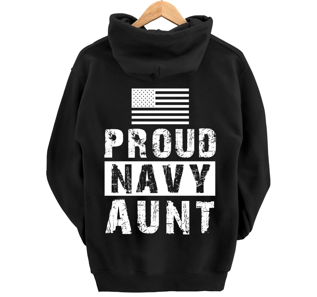 Womens Proud Navy Aunt Family Military Appreciation Graphic Pullover Hoodie