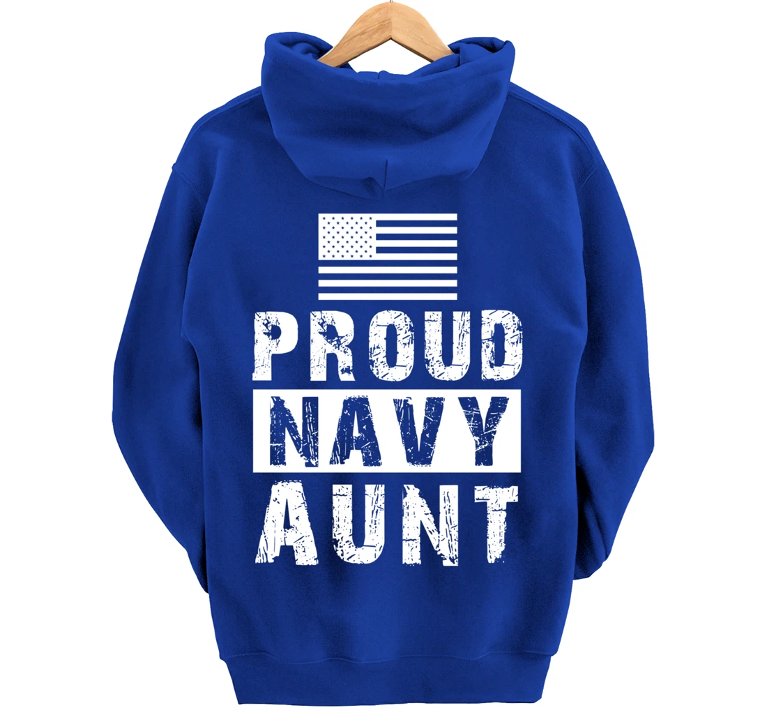 Womens Proud Navy Aunt Family Military Appreciation Graphic Pullover Hoodie