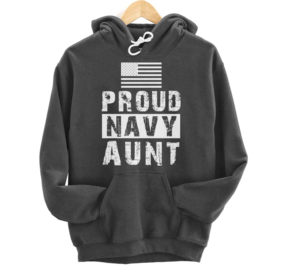 Womens Proud Navy Aunt Family Military Appreciation Graphic Pullover Hoodie