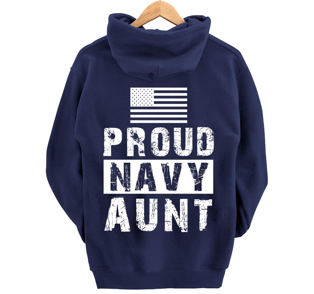 Womens Proud Navy Aunt Family Military Appreciation Graphic Pullover Hoodie