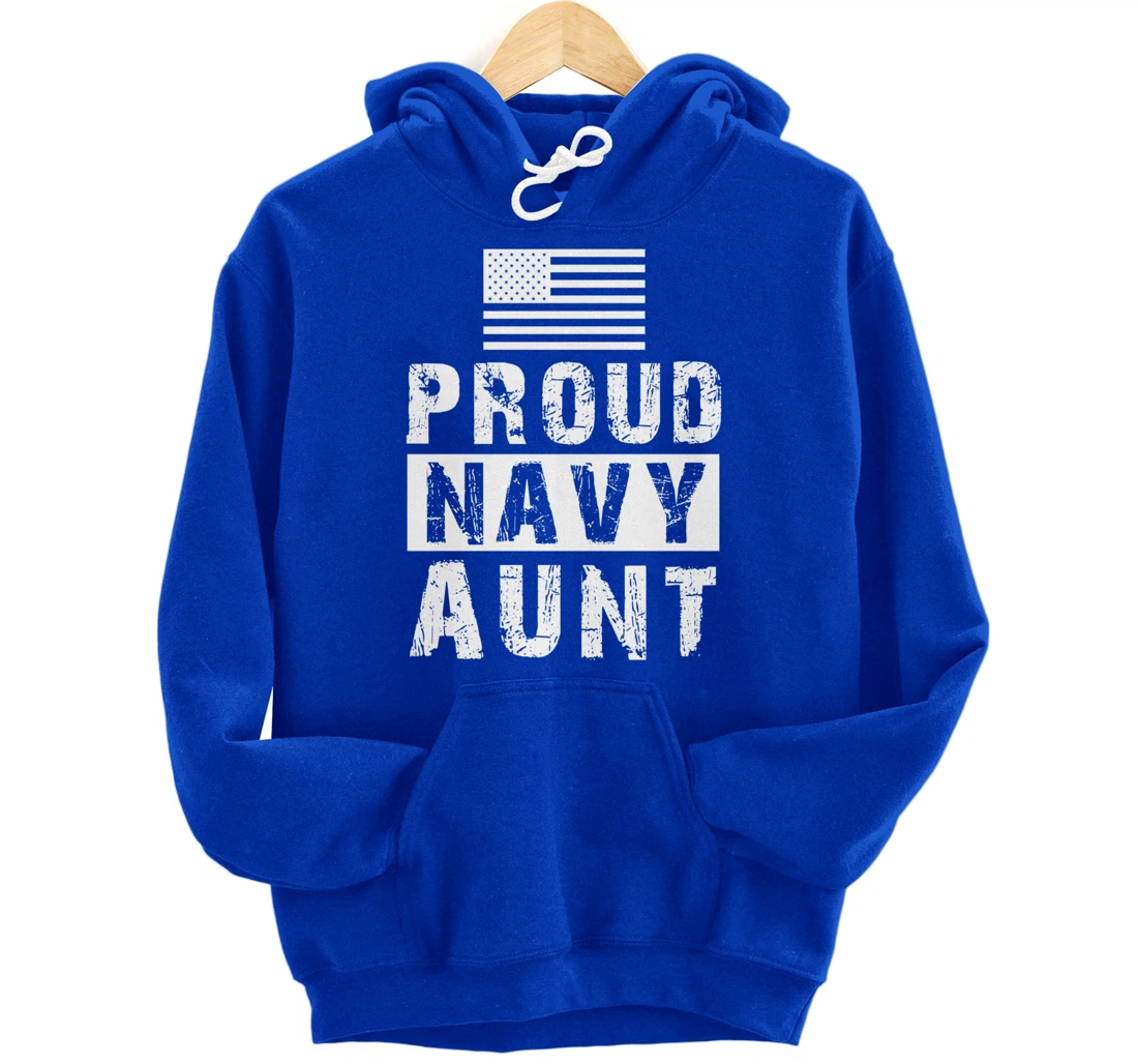 Womens Proud Navy Aunt Family Military Appreciation Graphic Pullover Hoodie