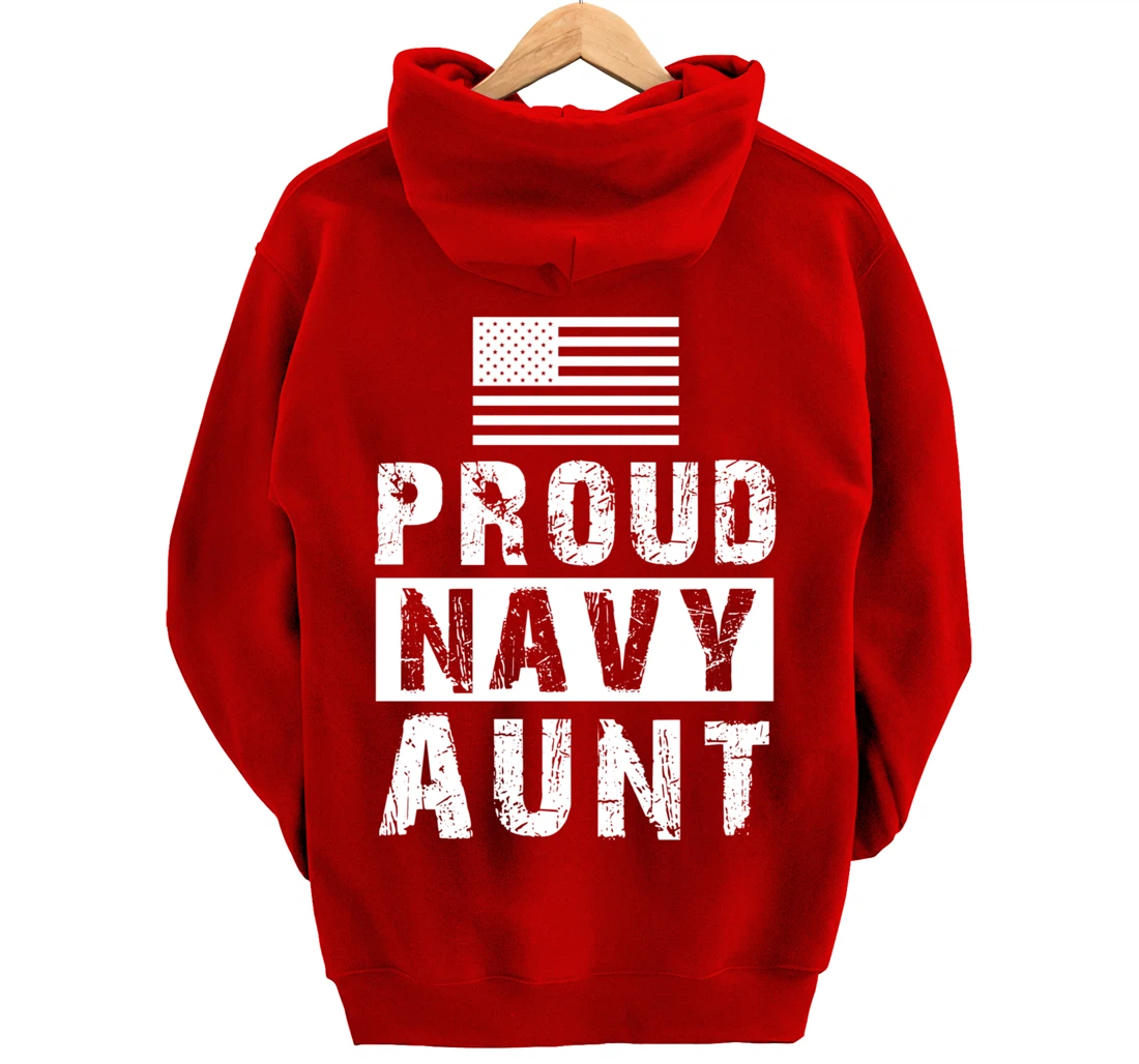 Womens Proud Navy Aunt Family Military Appreciation Graphic Pullover Hoodie