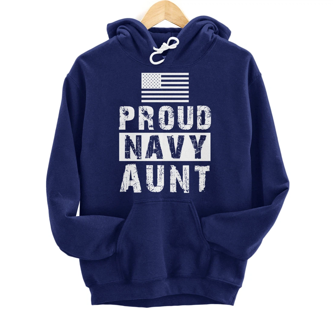 Womens Proud Navy Aunt Family Military Appreciation Graphic Pullover Hoodie