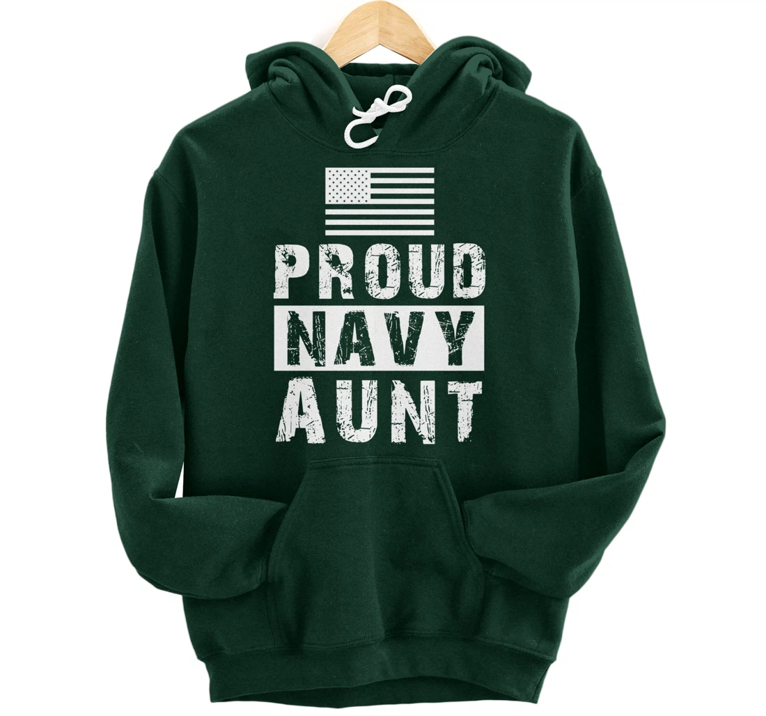 Womens Proud Navy Aunt Family Military Appreciation Graphic Pullover Hoodie