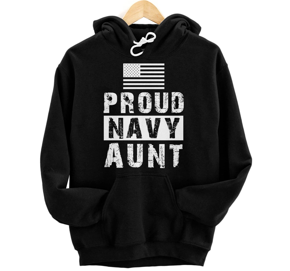 Womens Proud Navy Aunt Family Military Appreciation Graphic Pullover Hoodie