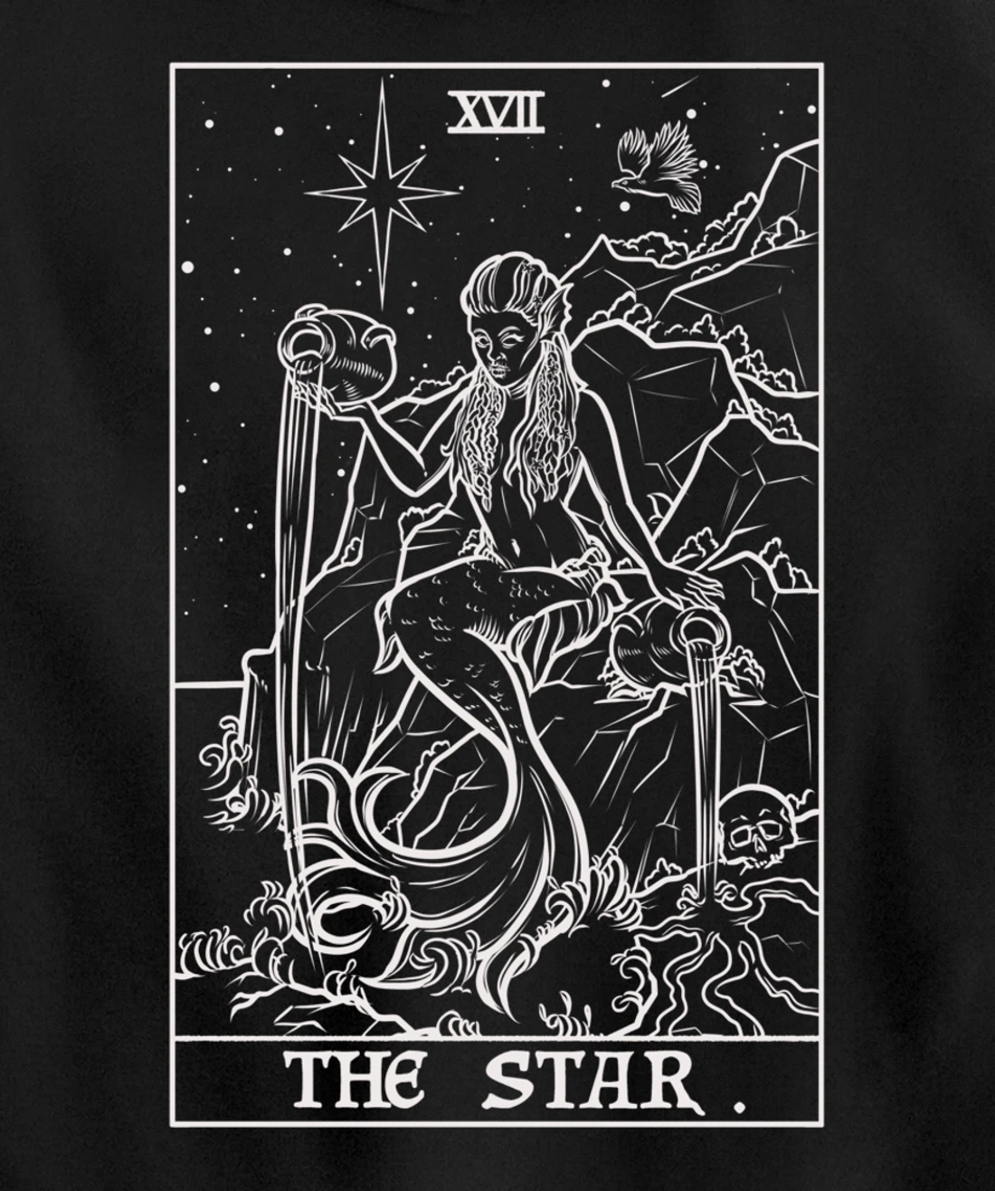 The Star Tarot Card Siren Mermaid Gothic Witch Back Print Pullover Hoodie