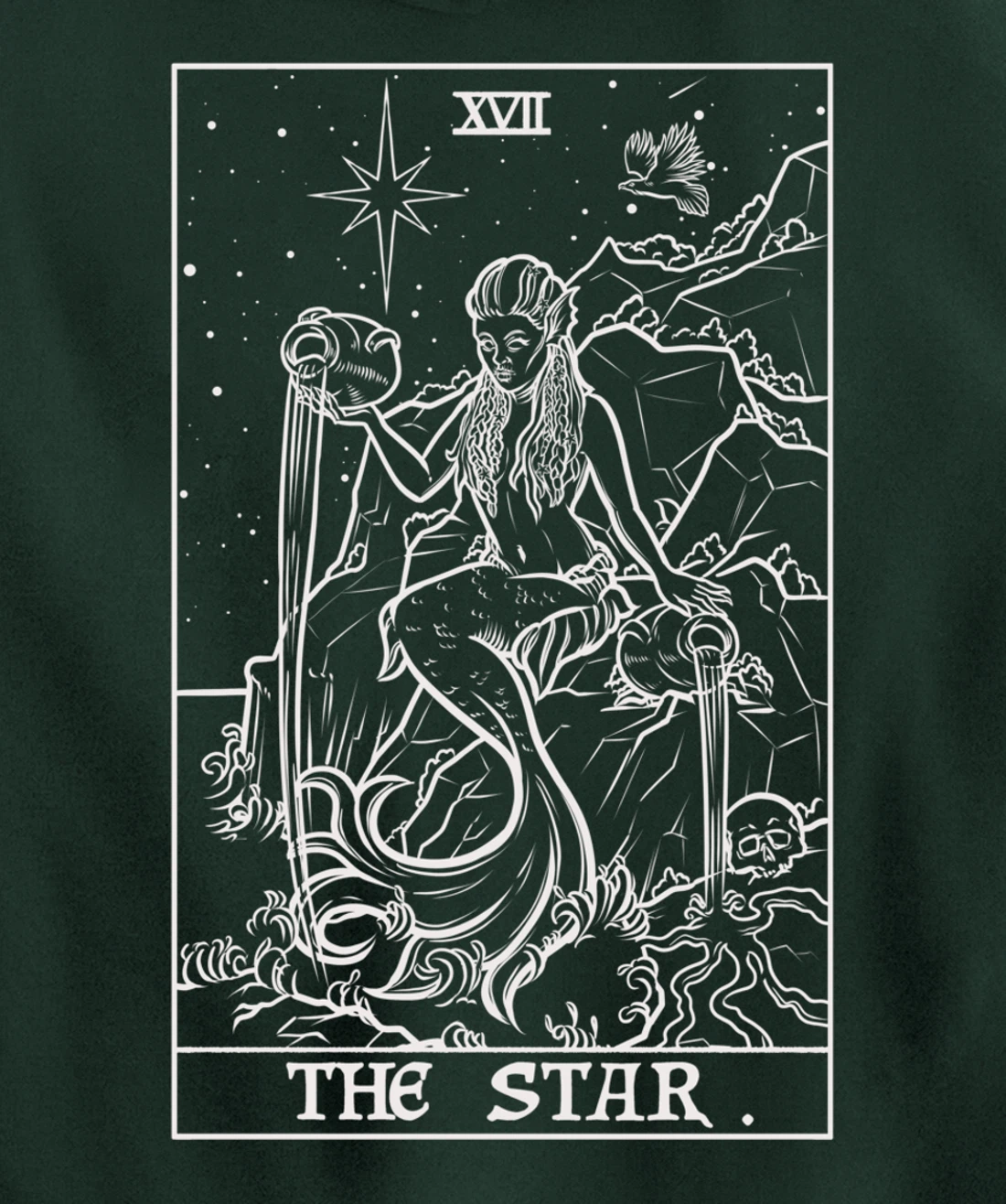 The Star Tarot Card Siren Mermaid Gothic Witch Back Print Pullover Hoodie