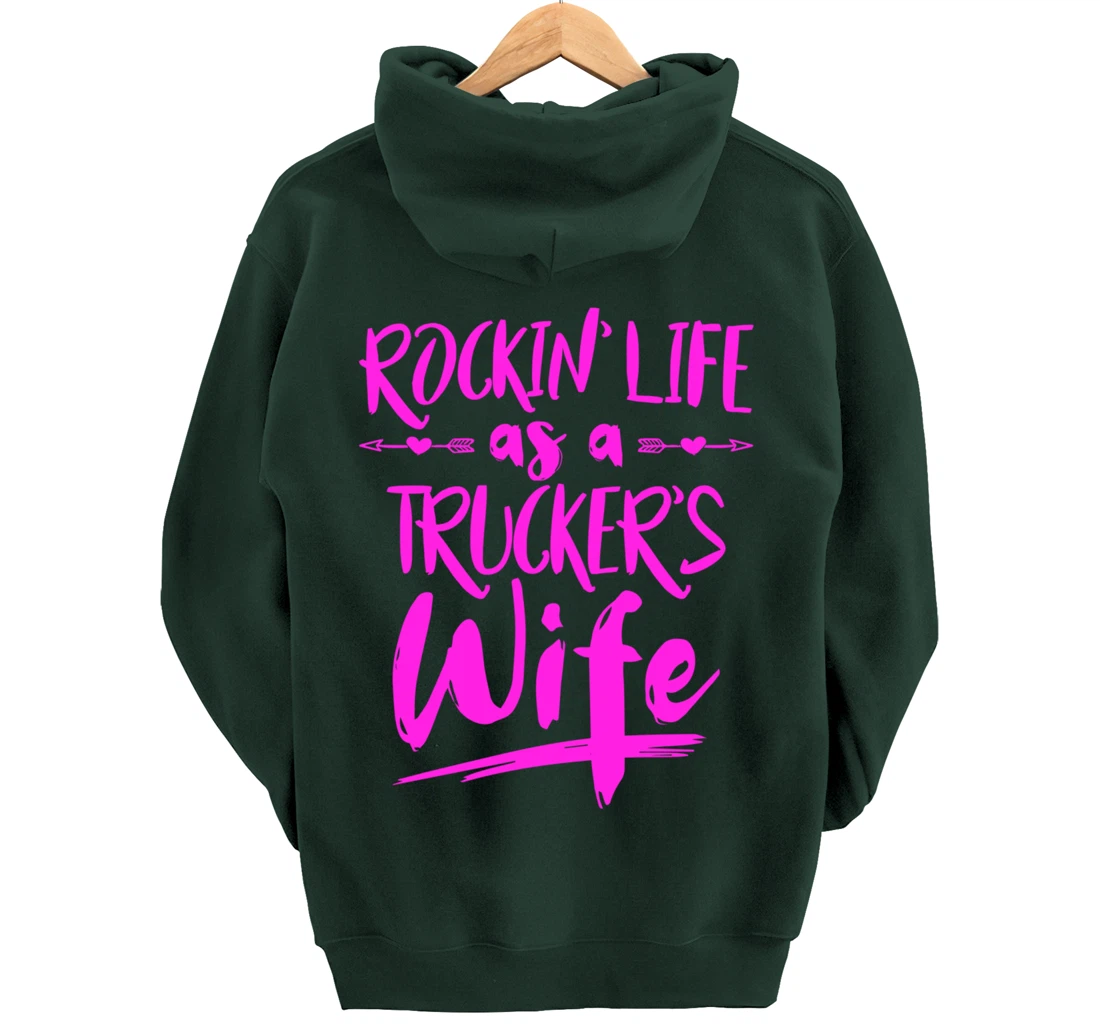 Cute Wife Semi Truck Driver Design For Wives Of Truckers Pullover Hoodie