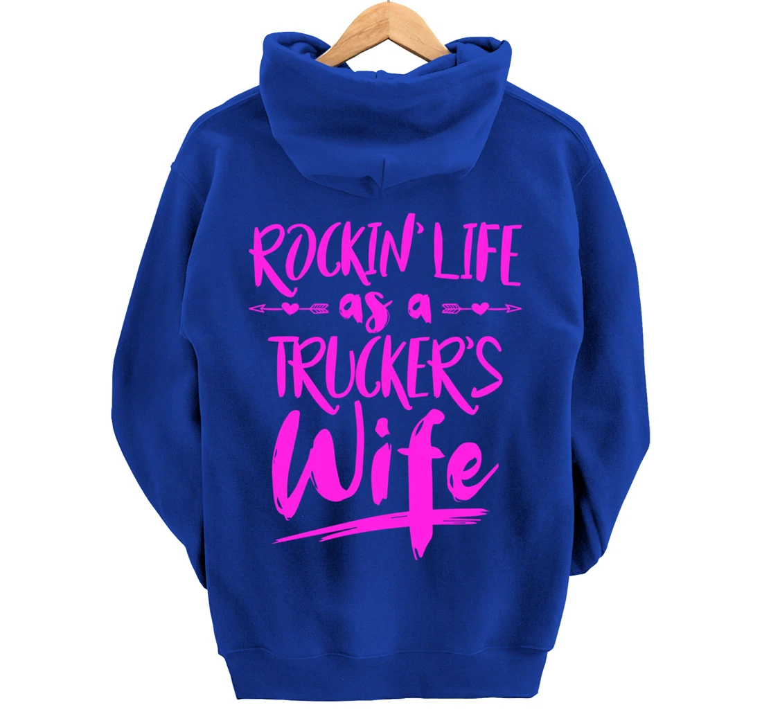 Cute Wife Semi Truck Driver Design For Wives Of Truckers Pullover Hoodie