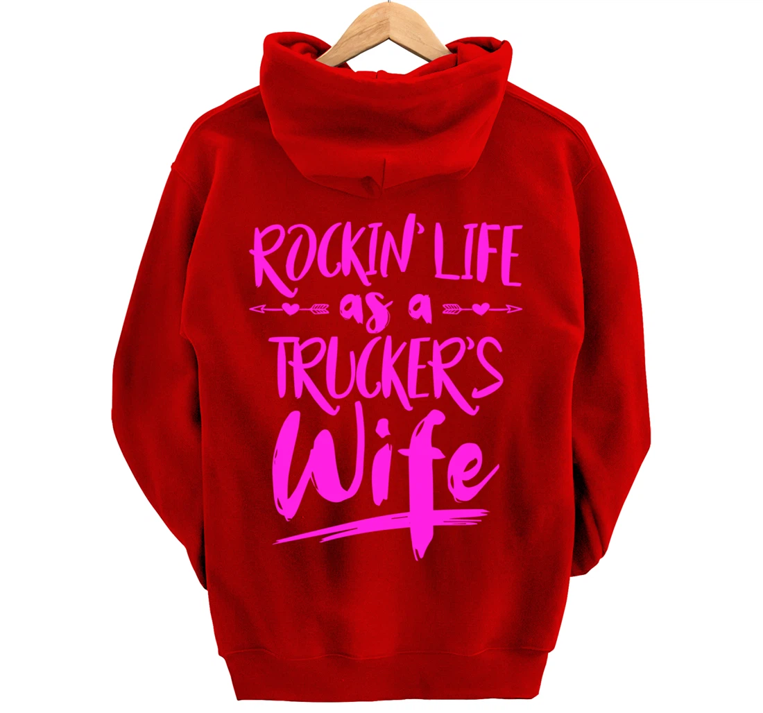 Cute Wife Semi Truck Driver Design For Wives Of Truckers Pullover Hoodie
