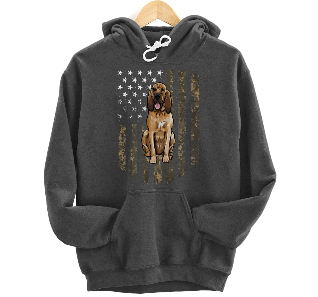 Camo American Flag Bloodhound 4th Of July USA Pullover Hoodie