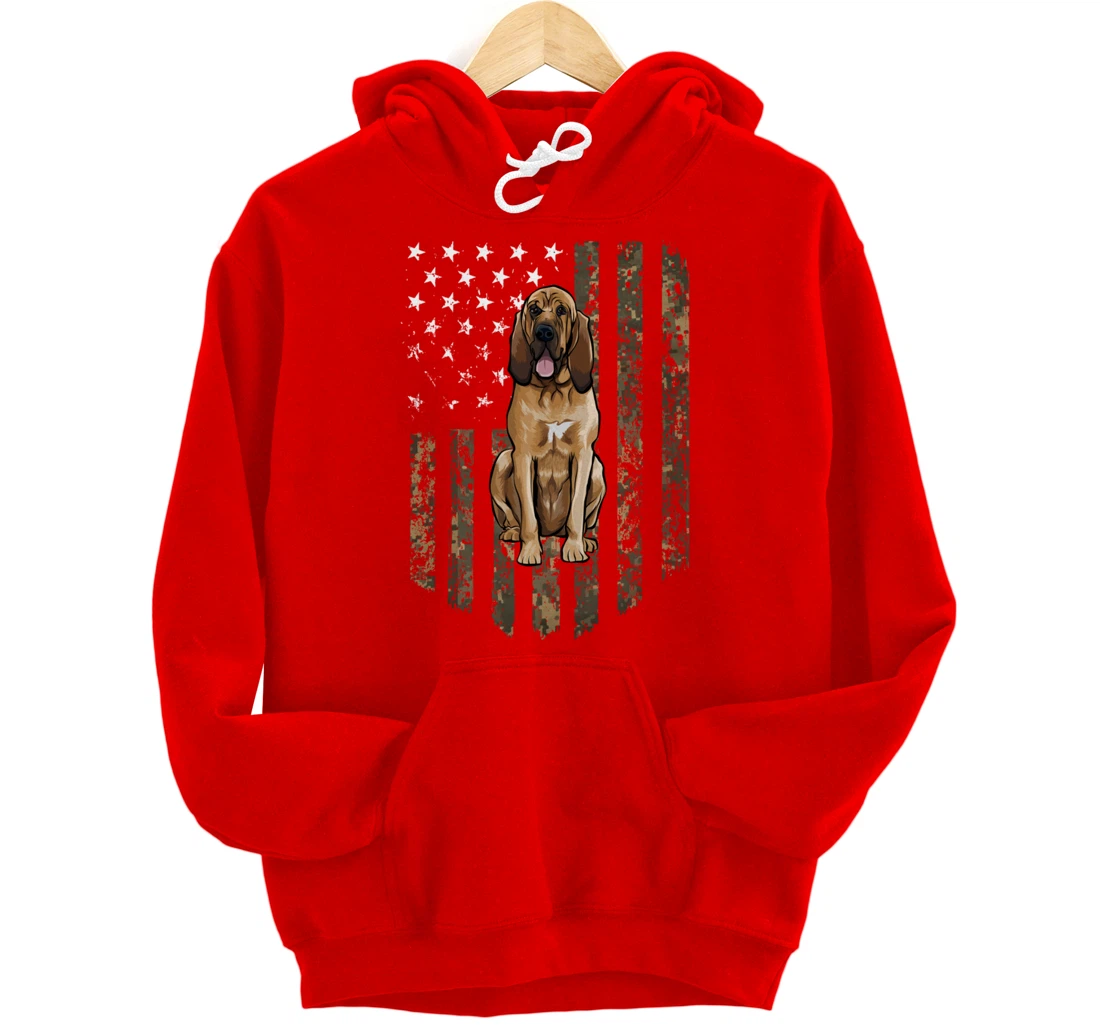 Camo American Flag Bloodhound 4th Of July USA Pullover Hoodie