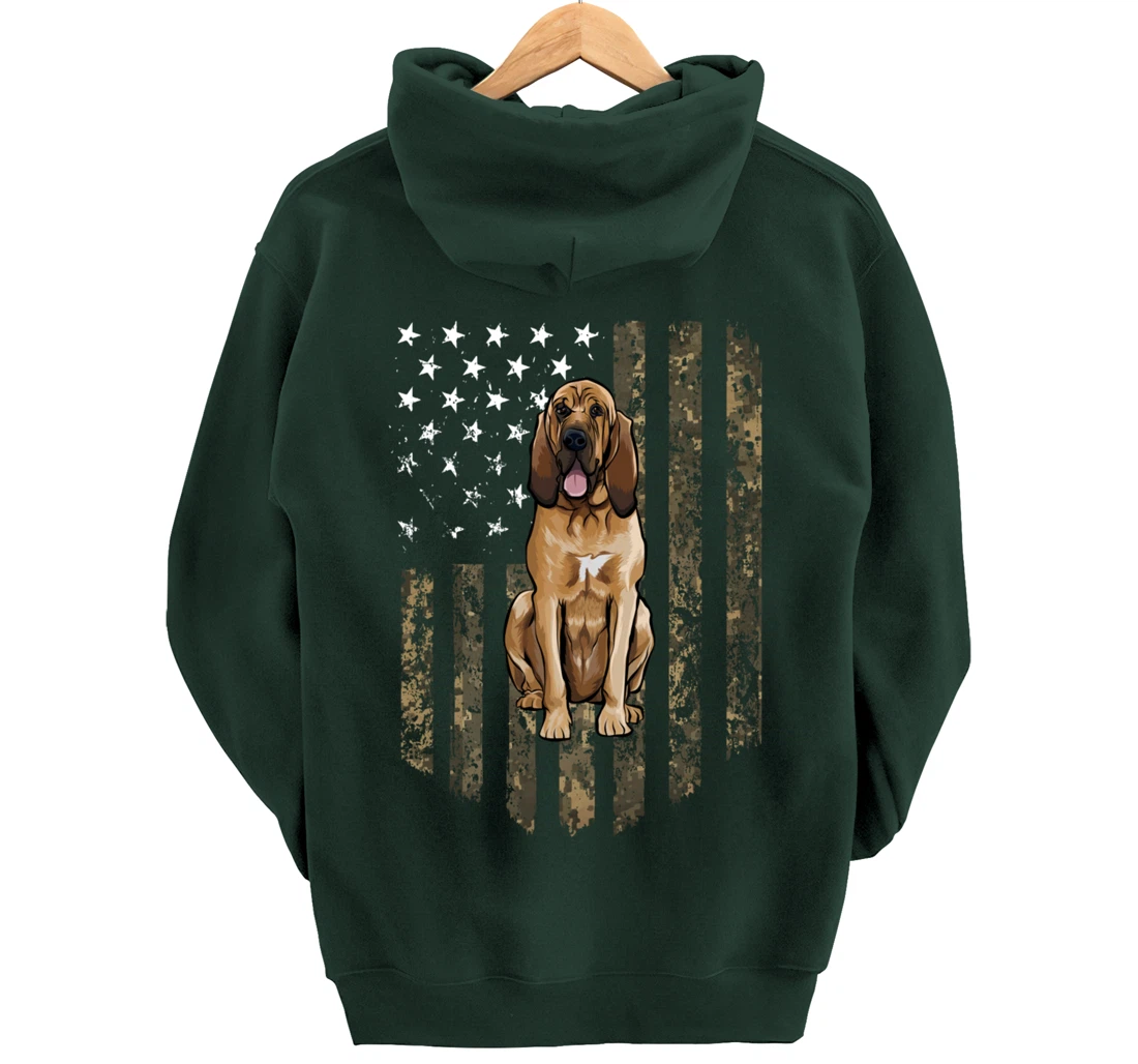 Camo American Flag Bloodhound 4th Of July USA Pullover Hoodie