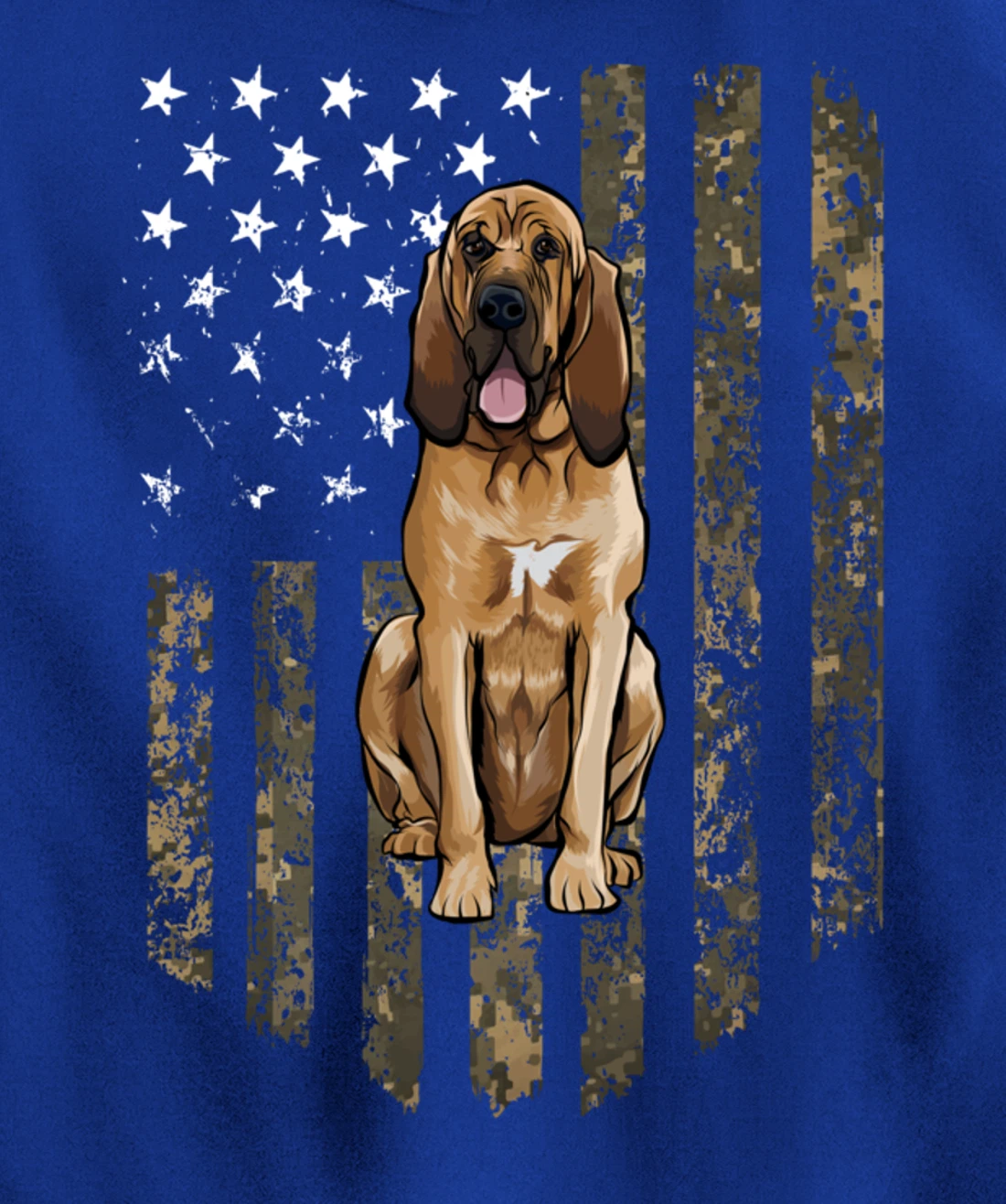 Camo American Flag Bloodhound 4th Of July USA Pullover Hoodie