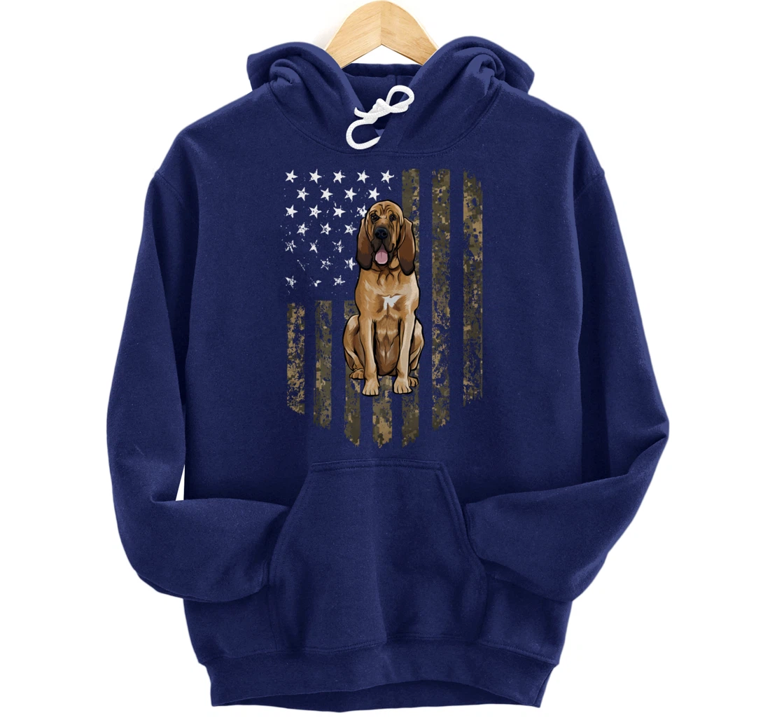Camo American Flag Bloodhound 4th Of July USA Pullover Hoodie