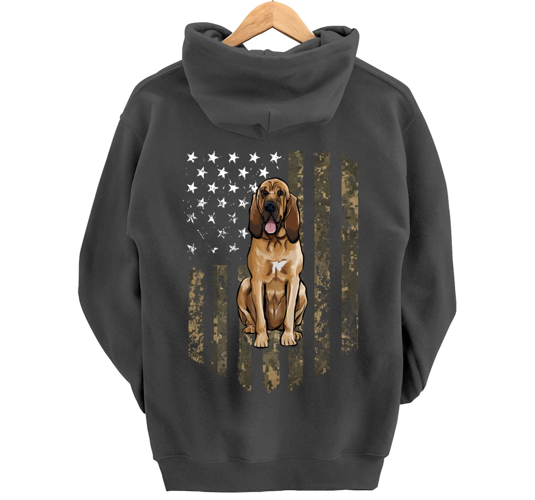Camo American Flag Bloodhound 4th Of July USA Pullover Hoodie
