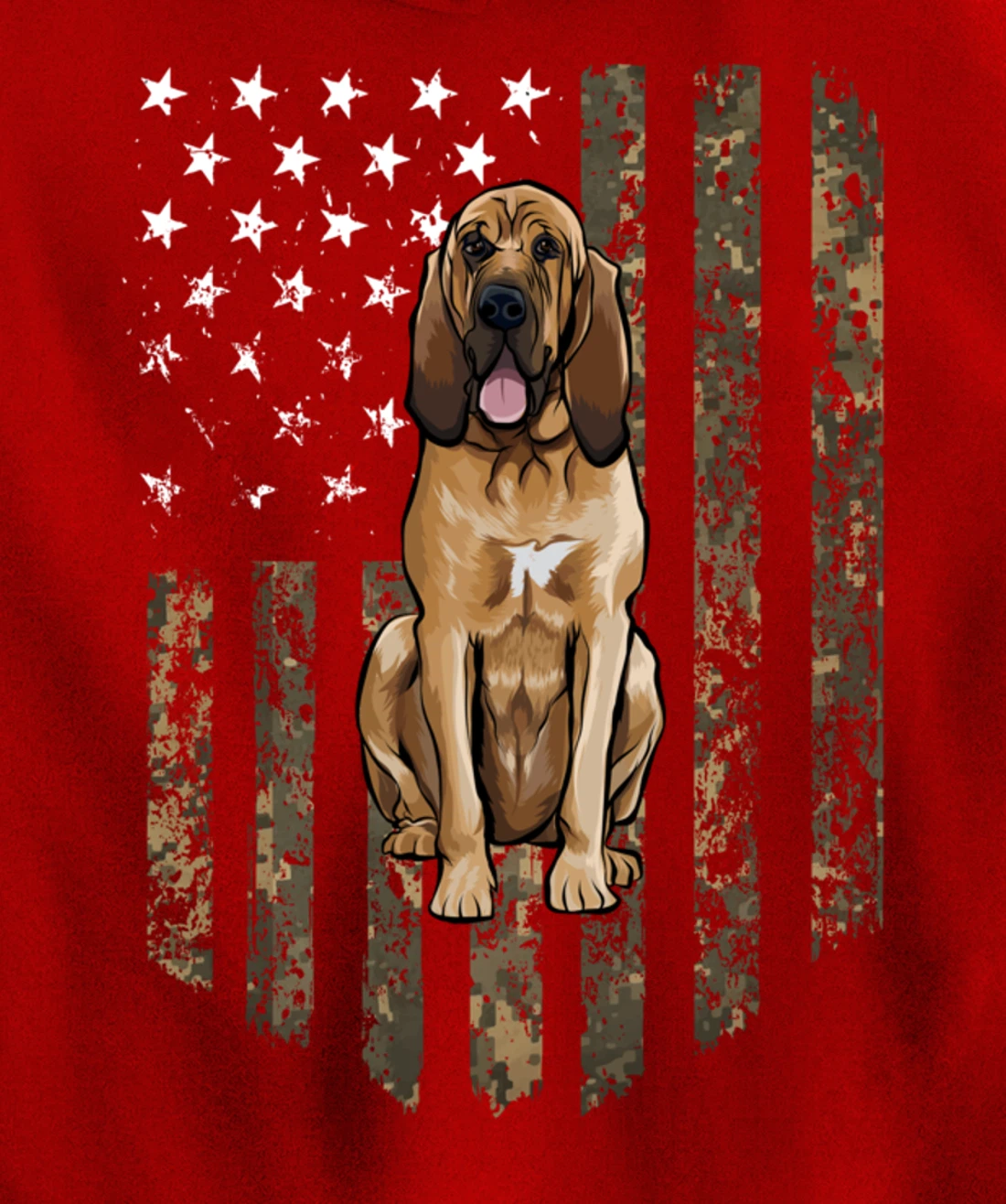 Camo American Flag Bloodhound 4th Of July USA Pullover Hoodie