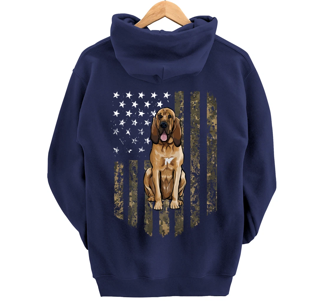 Camo American Flag Bloodhound 4th Of July USA Pullover Hoodie