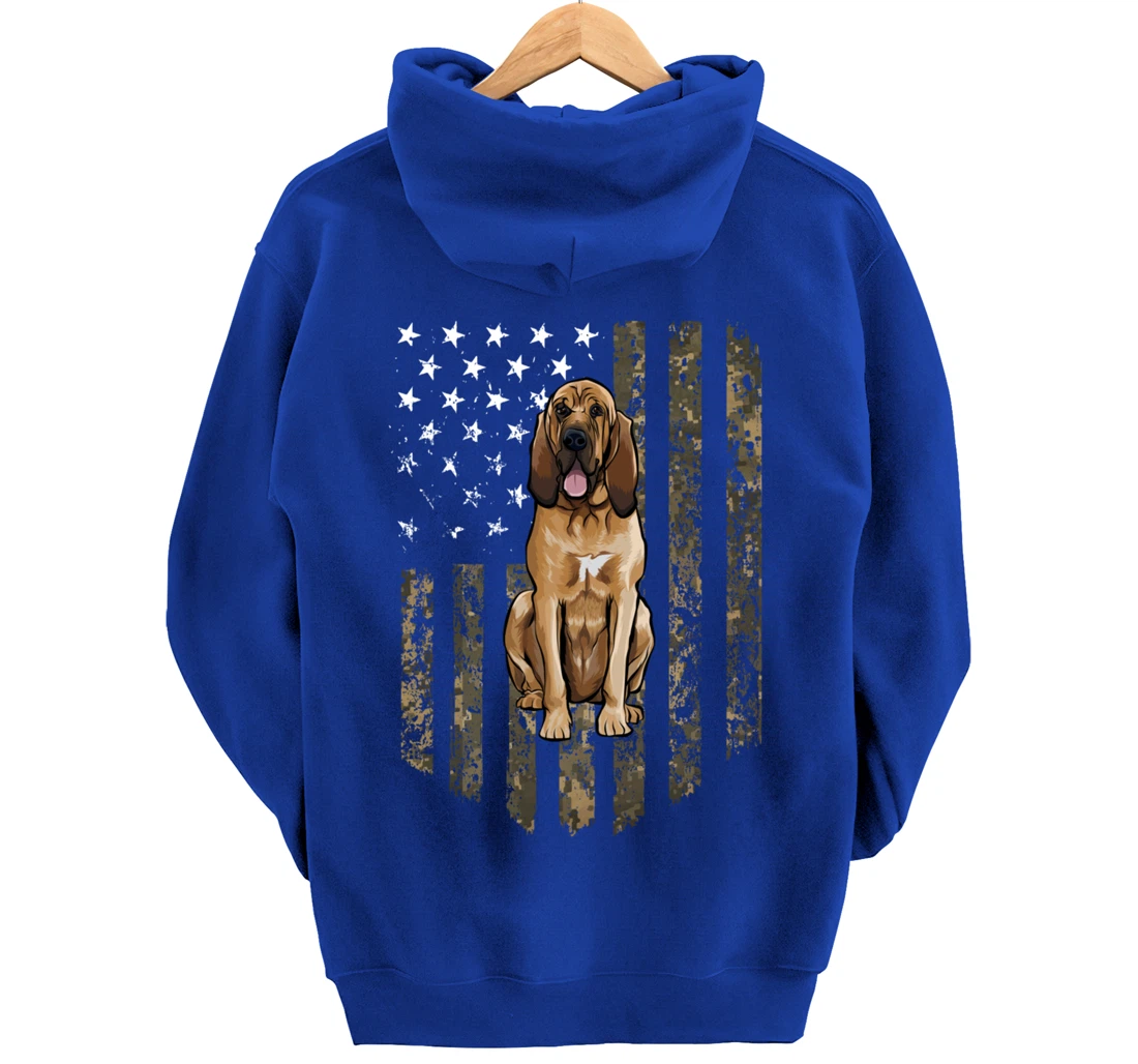 Camo American Flag Bloodhound 4th Of July USA Pullover Hoodie