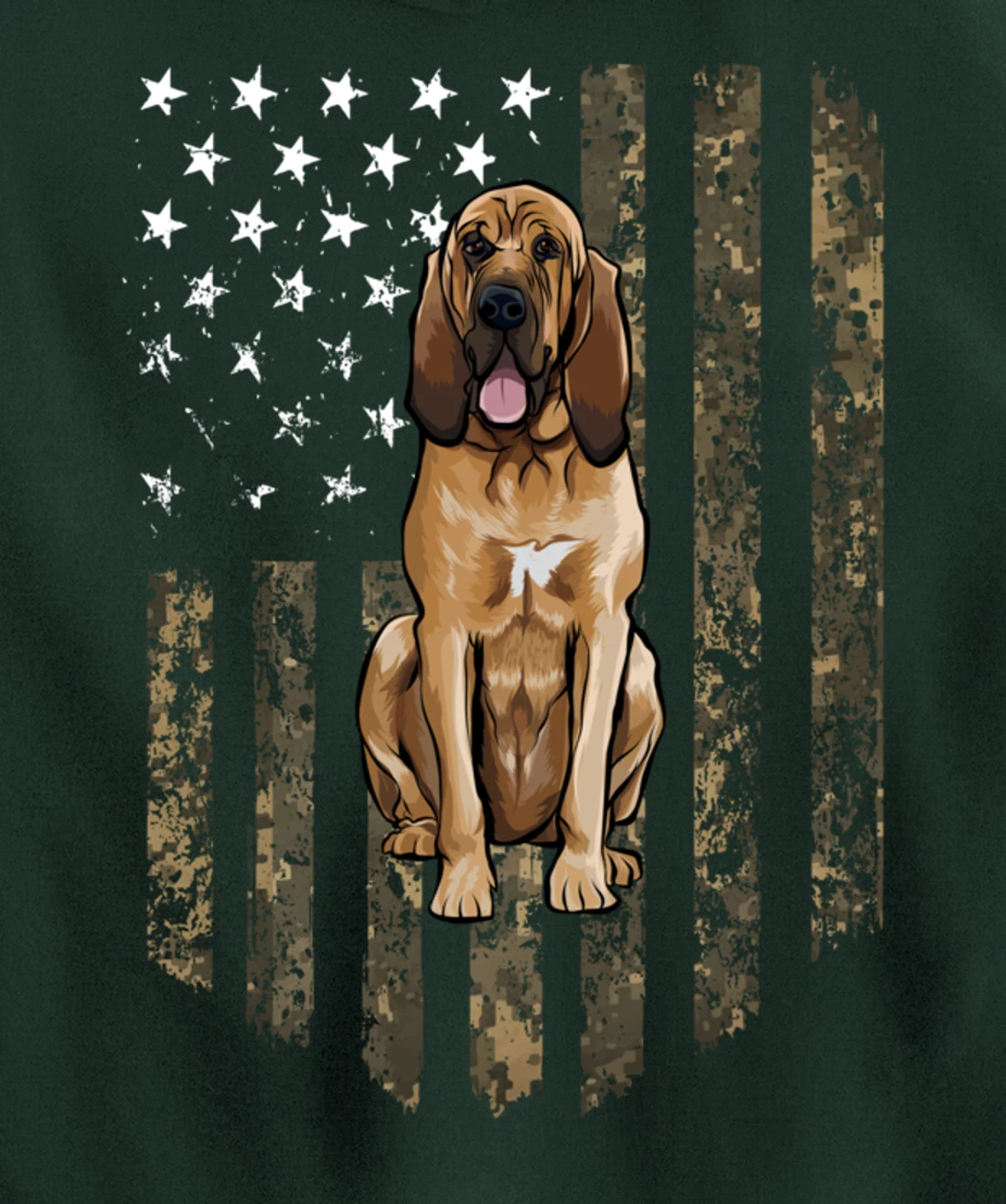 Camo American Flag Bloodhound 4th Of July USA Pullover Hoodie