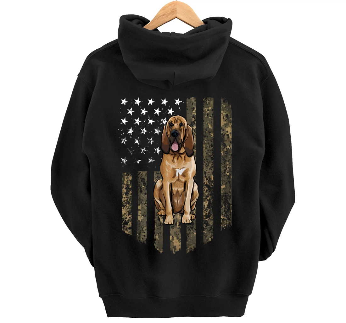 Camo American Flag Bloodhound 4th Of July USA Pullover Hoodie
