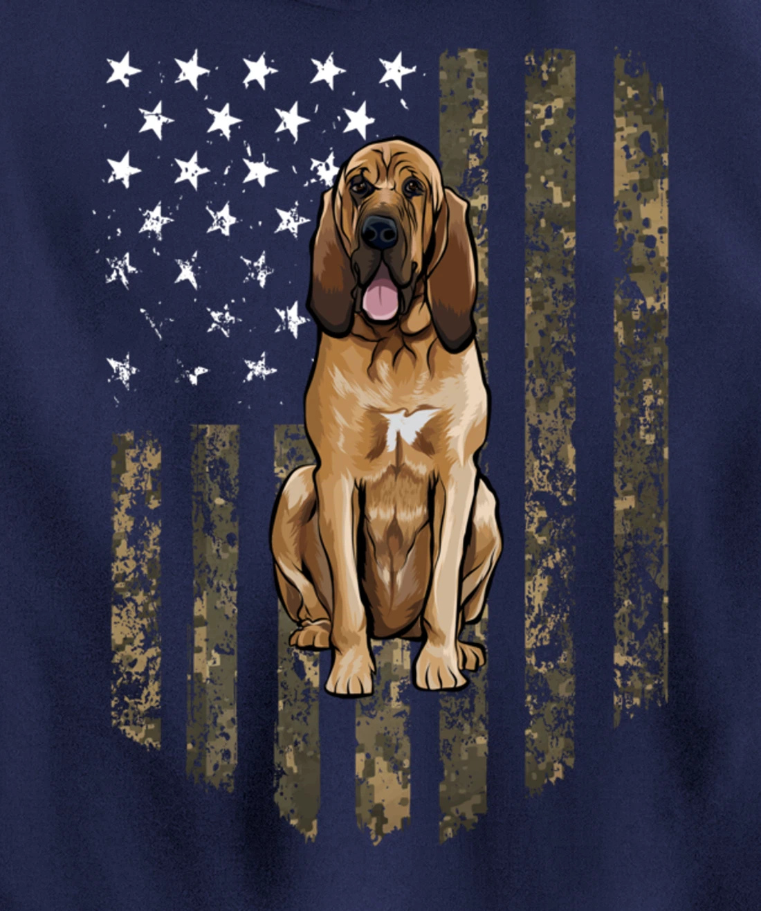 Camo American Flag Bloodhound 4th Of July USA Pullover Hoodie