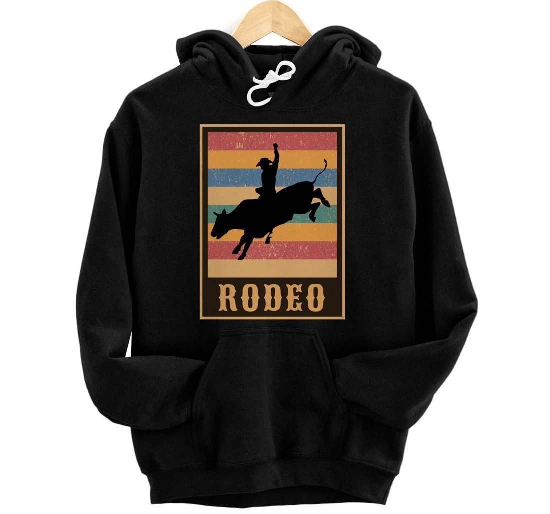 Bull Riding Western Retro Style Pullover Hoodie