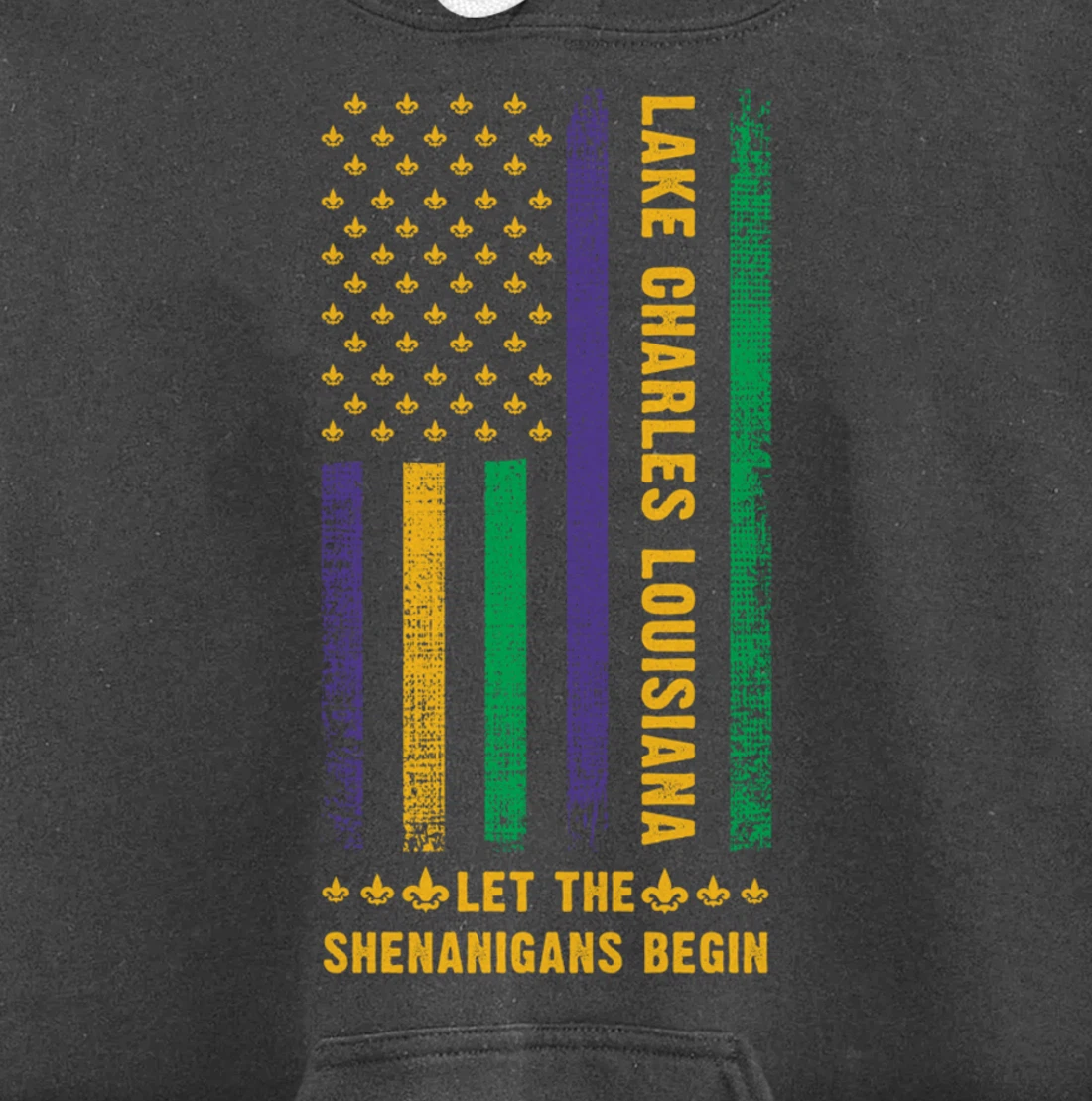 Mardi Gras Lake Charles Louisiana Fleur-De-Lis American Flag Pullover Hoodie