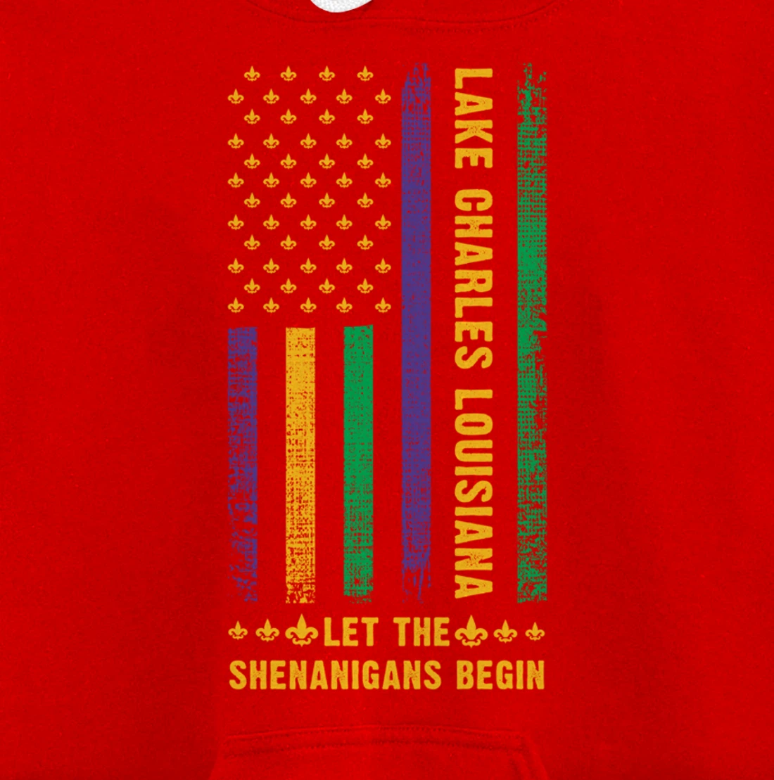 Mardi Gras Lake Charles Louisiana Fleur-De-Lis American Flag Pullover Hoodie