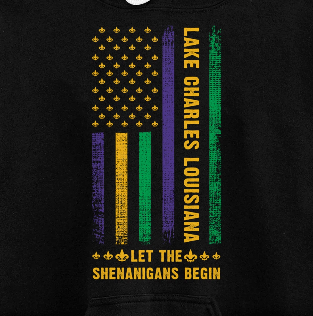 Mardi Gras Lake Charles Louisiana Fleur-De-Lis American Flag Pullover Hoodie