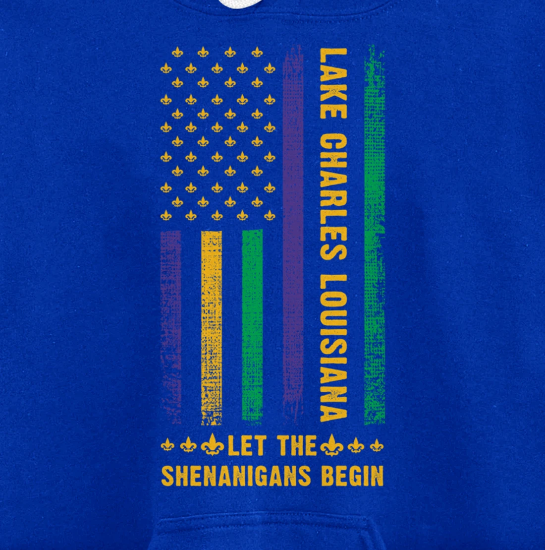 Mardi Gras Lake Charles Louisiana Fleur-De-Lis American Flag Pullover Hoodie