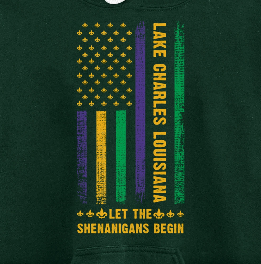 Mardi Gras Lake Charles Louisiana Fleur-De-Lis American Flag Pullover Hoodie