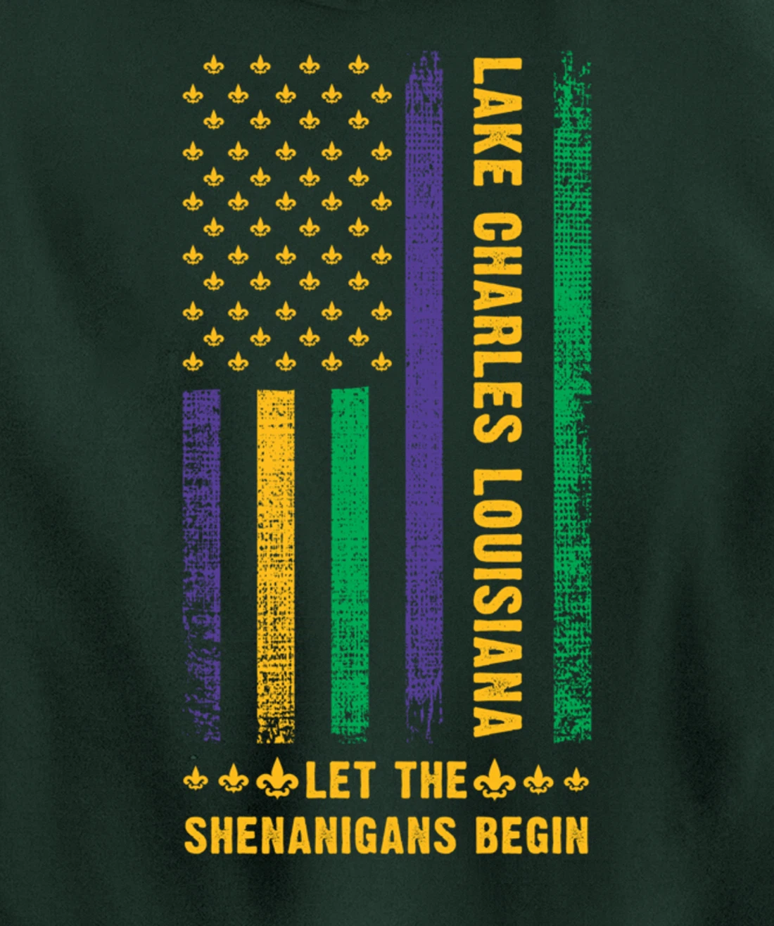 Mardi Gras Lake Charles Louisiana Fleur-De-Lis American Flag Pullover Hoodie