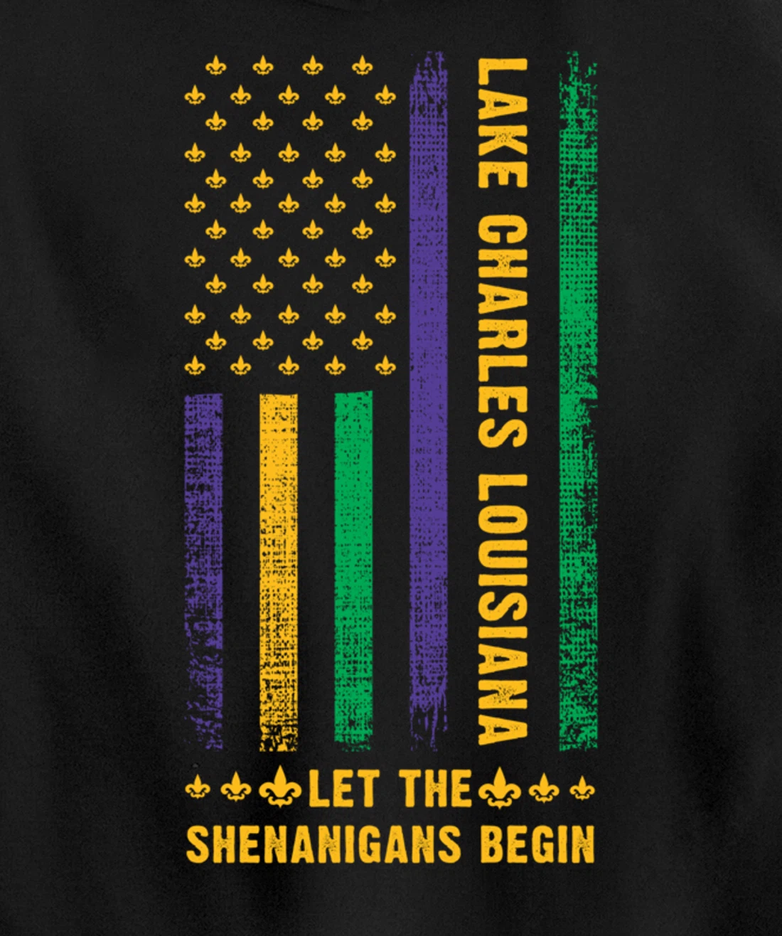 Mardi Gras Lake Charles Louisiana Fleur-De-Lis American Flag Pullover Hoodie