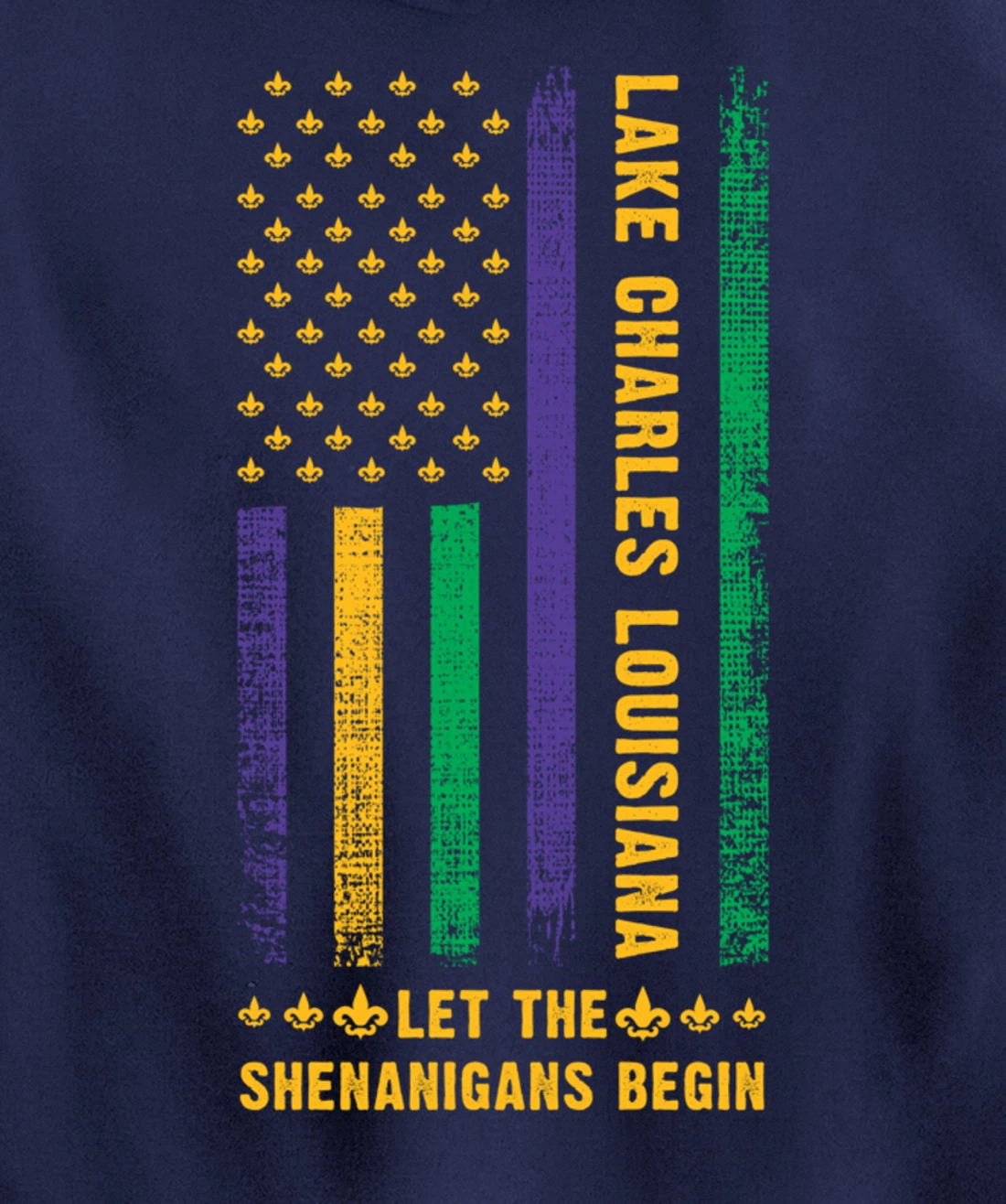 Mardi Gras Lake Charles Louisiana Fleur-De-Lis American Flag Pullover Hoodie