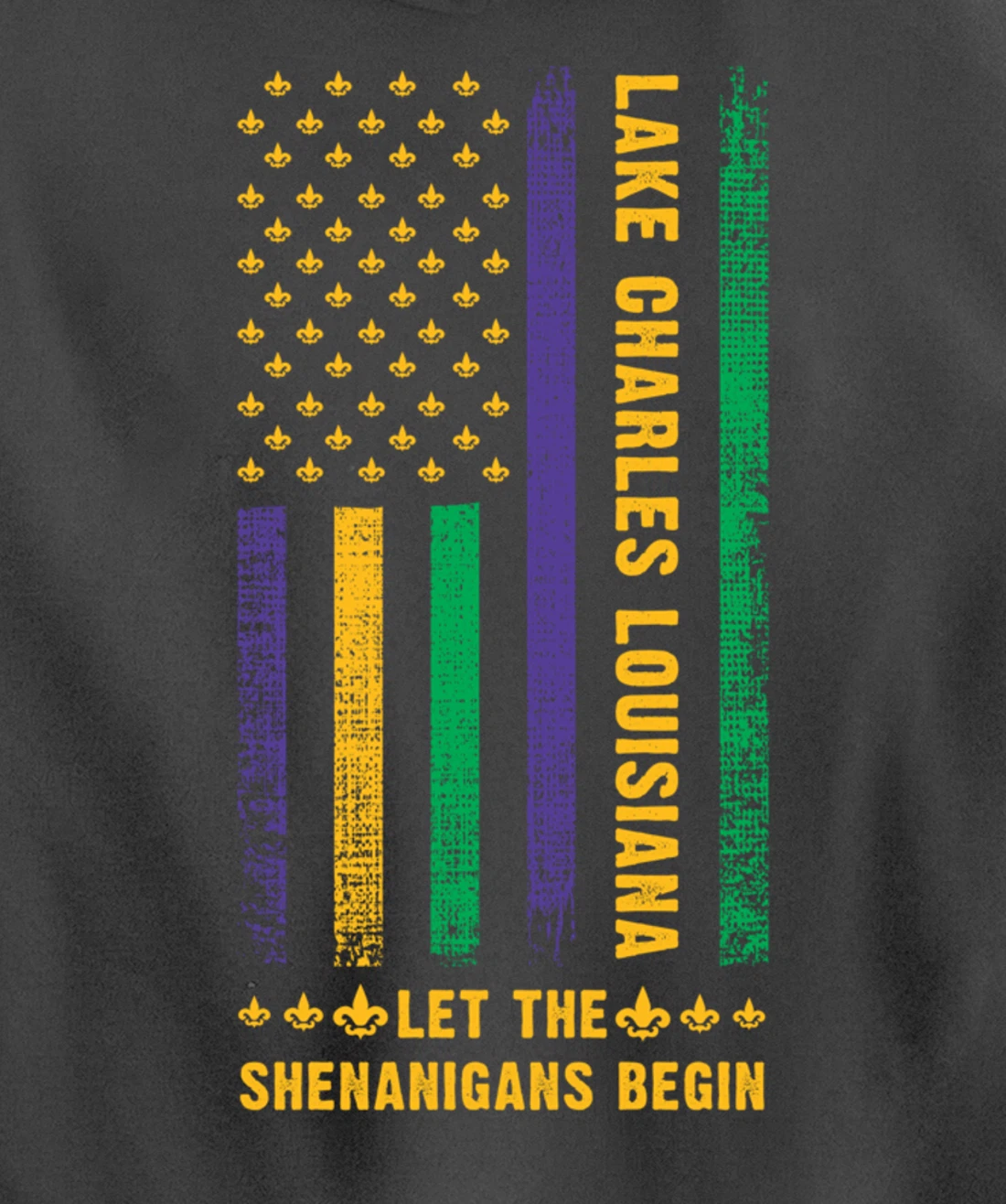 Mardi Gras Lake Charles Louisiana Fleur-De-Lis American Flag Pullover Hoodie