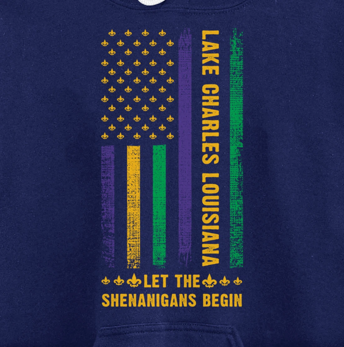 Mardi Gras Lake Charles Louisiana Fleur-De-Lis American Flag Pullover Hoodie