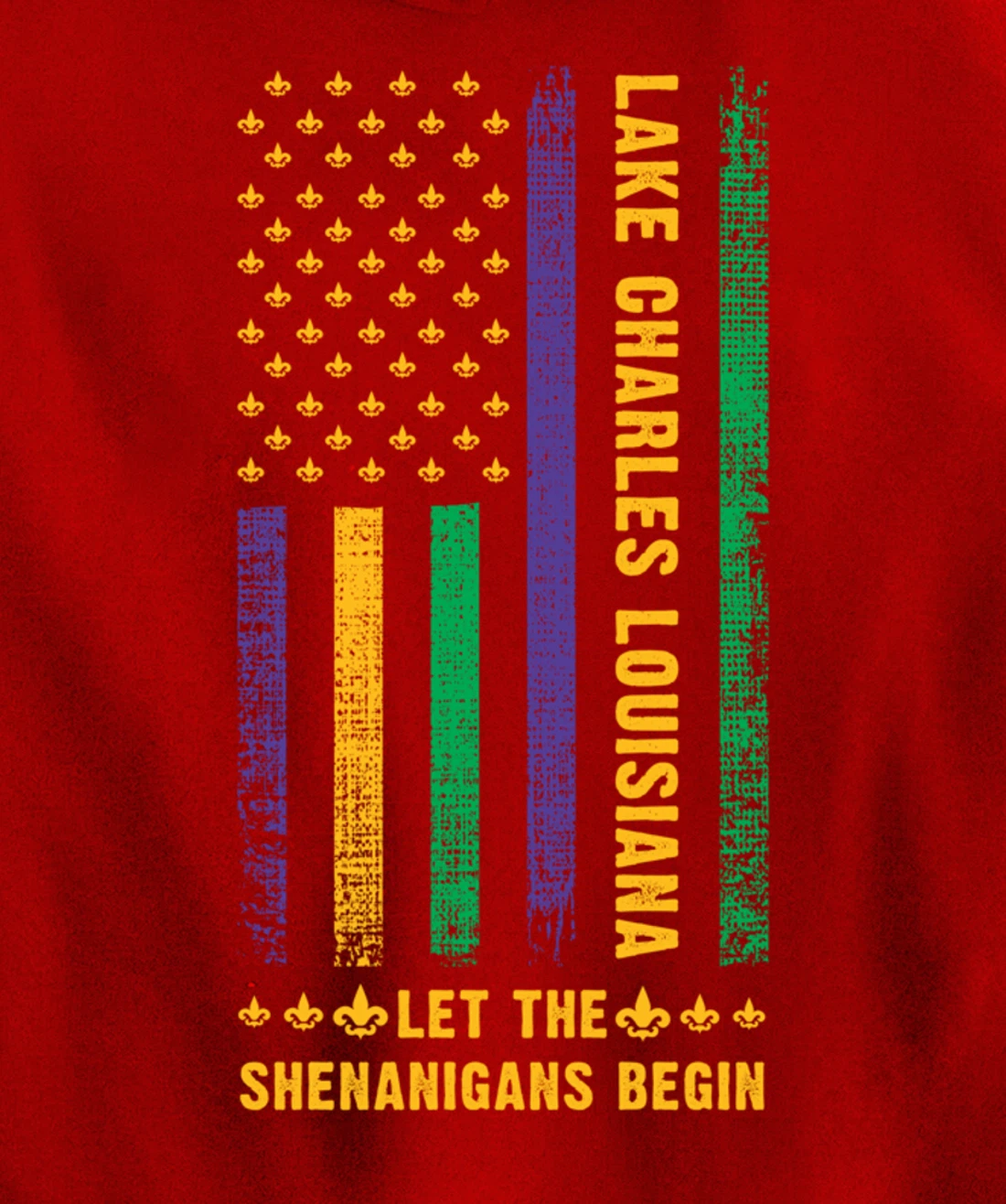 Mardi Gras Lake Charles Louisiana Fleur-De-Lis American Flag Pullover Hoodie