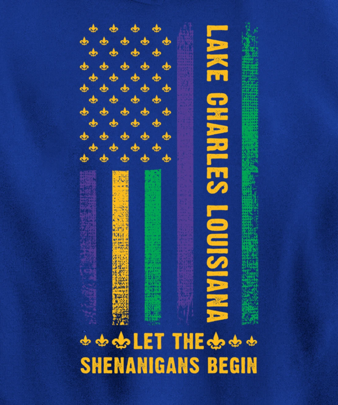 Mardi Gras Lake Charles Louisiana Fleur-De-Lis American Flag Pullover Hoodie