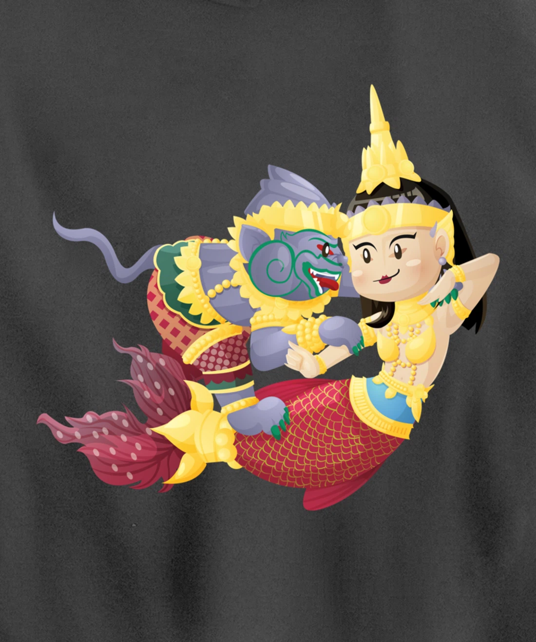 Cambodian Khmer Thai Lao Apsara Mermaid Sovann Macha Hanuman Pullover Hoodie