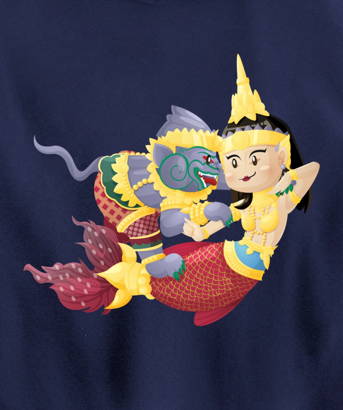 Cambodian Khmer Thai Lao Apsara Mermaid Sovann Macha Hanuman Pullover Hoodie