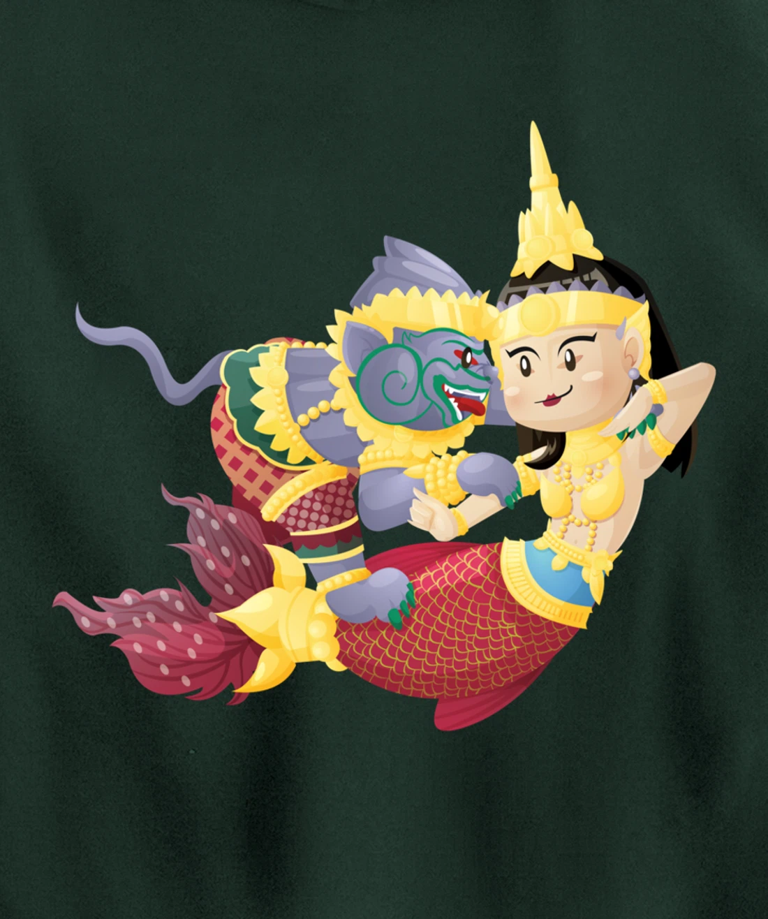 Cambodian Khmer Thai Lao Apsara Mermaid Sovann Macha Hanuman Pullover Hoodie