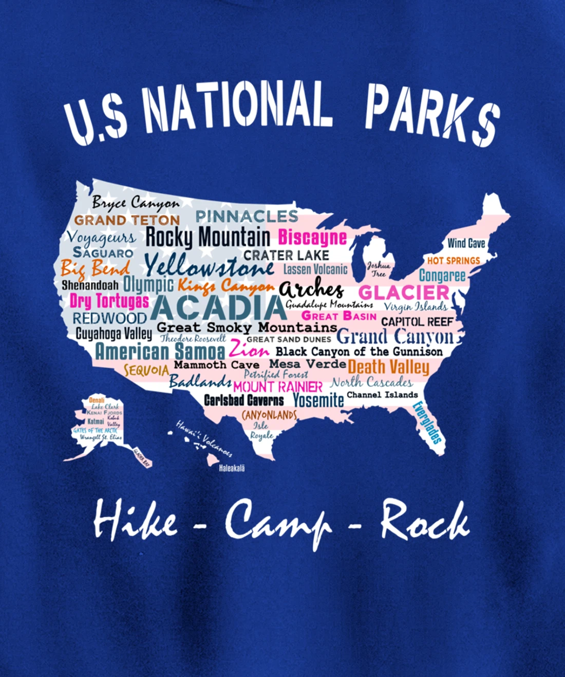 US National Parks T Shirt Map Camping Hiking Men Women Gift Pullover Hoodie
