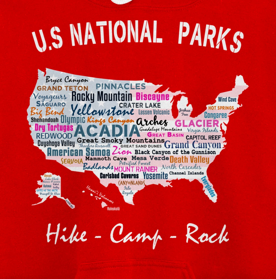 US National Parks T Shirt Map Camping Hiking Men Women Gift Pullover Hoodie