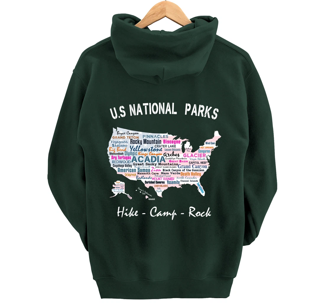 US National Parks T Shirt Map Camping Hiking Men Women Gift Pullover Hoodie
